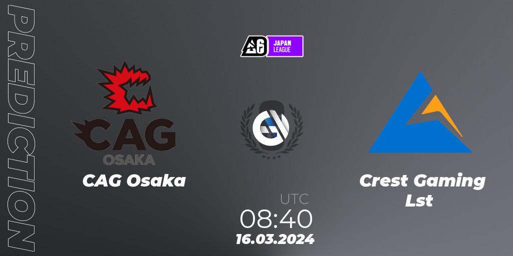 CAG Osaka vs Crest Gaming Lst: Betting TIp, Match Prediction. 16.03.2024 at 08:40. Rainbow Six, Japan League 2024 - Stage 1
