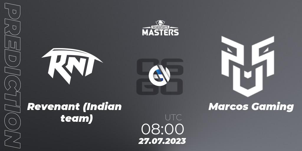 Revenant (Indian team) vs Marcos Gaming: Betting TIp, Match Prediction. 27.07.2023 at 11:00. Counter-Strike (CS2), Skyesports Masters 2023: Regular Season