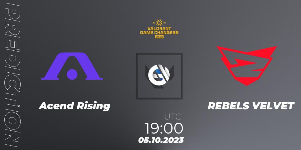 Acend Rising vs REBELS VELVET: Betting TIp, Match Prediction. 05.10.2023 at 19:20. VALORANT, VCT 2023: Game Changers EMEA Stage 3 - Playoffs