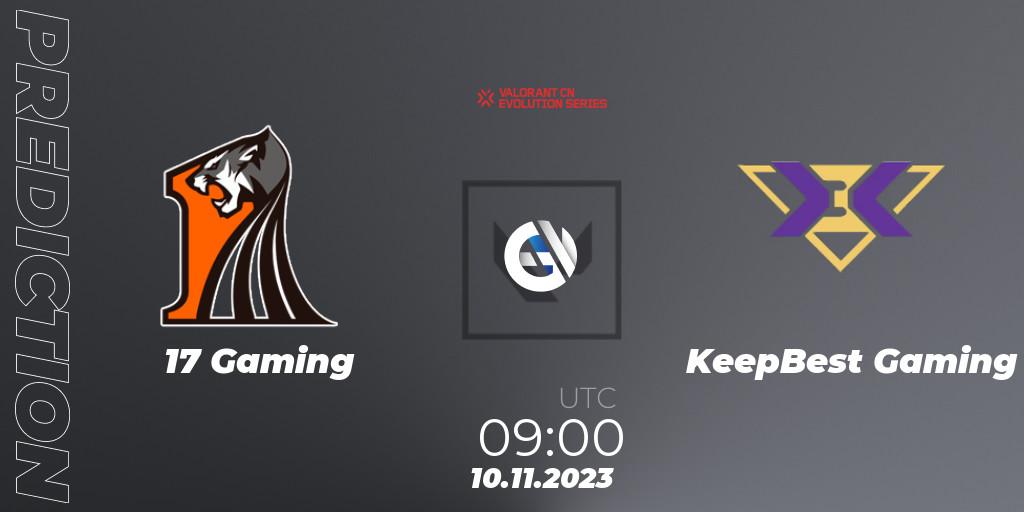 17 Gaming vs KeepBest Gaming: Betting TIp, Match Prediction. 10.11.2023 at 09:00. VALORANT, VALORANT China Evolution Series Act 3: Heritability - Play-In