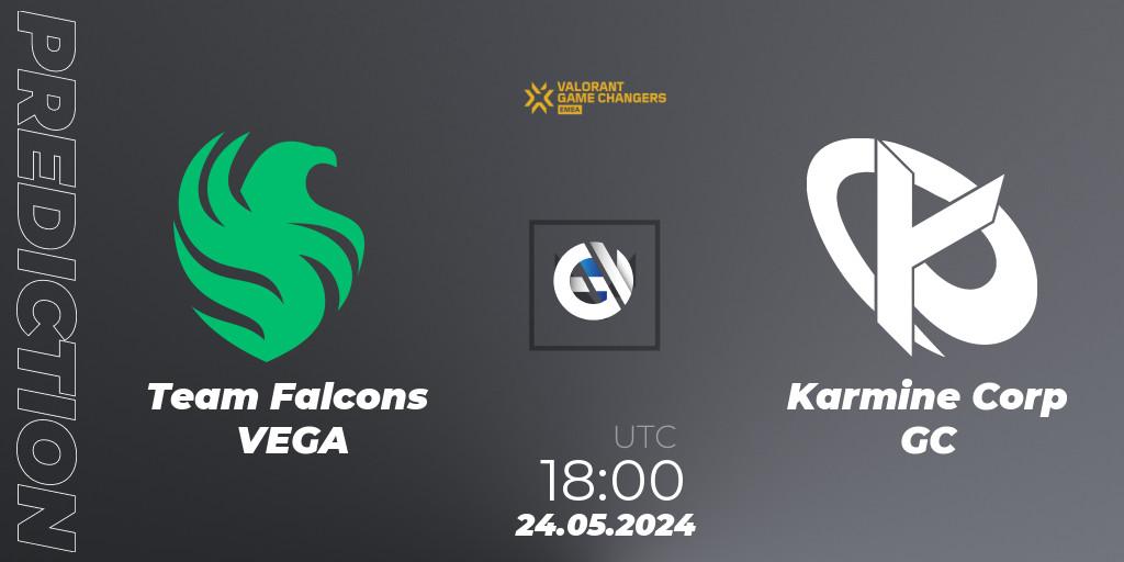 Team Falcons VEGA vs Karmine Corp GC: Betting TIp, Match Prediction. 24.05.2024 at 18:00. VALORANT, VCT 2024: Game Changers EMEA Stage 2