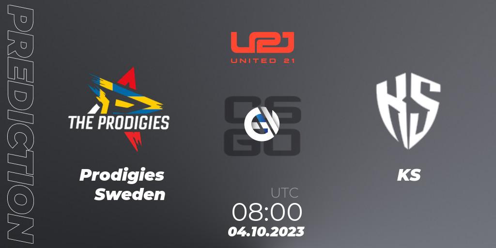Prodigies Sweden vs KS: Betting TIp, Match Prediction. 04.10.2023 at 12:30. Counter-Strike (CS2), United21 Season 6