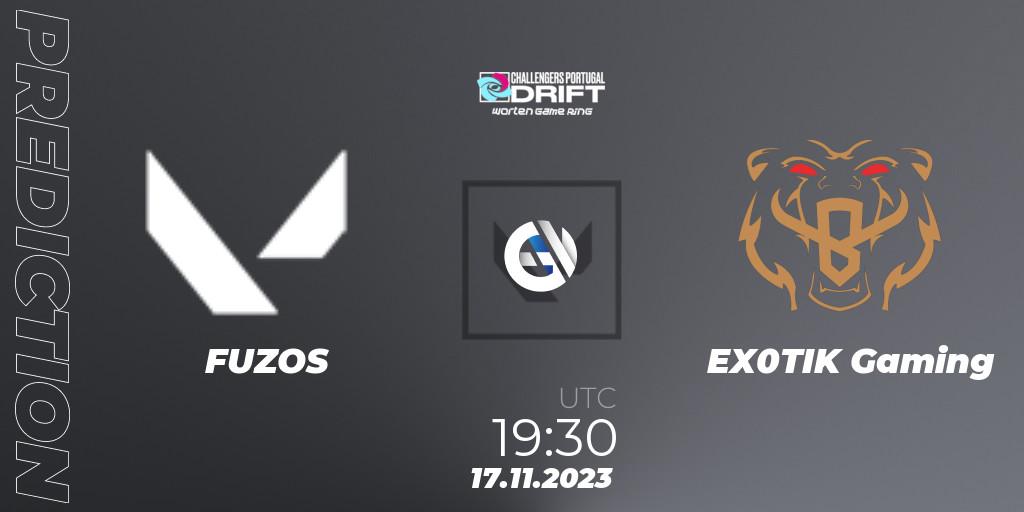 FUZOS vs EX0TIK Gaming: Betting TIp, Match Prediction. 17.11.2023 at 19:30. VALORANT, VALORANT Challengers 2023 Portugal: Drift