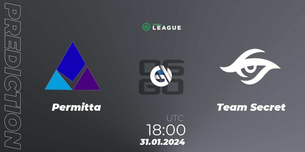 Permitta vs Team Secret: Betting TIp, Match Prediction. 31.01.2024 at 18:00. Counter-Strike (CS2), ESEA Season 48: Advanced Division - Europe
