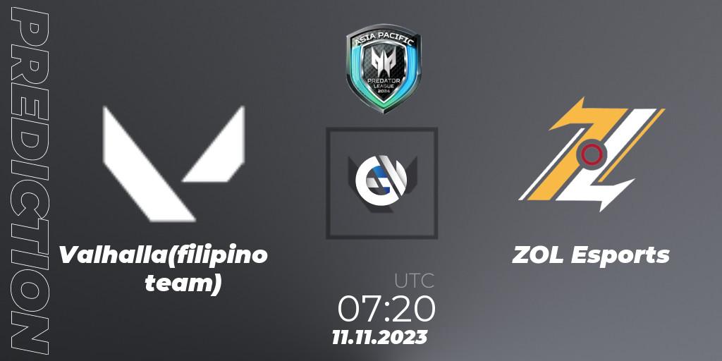 Valhalla(filipino team) vs ZOL Esports: Betting TIp, Match Prediction. 11.11.2023 at 12:00. VALORANT, Predator League Philippines 2024