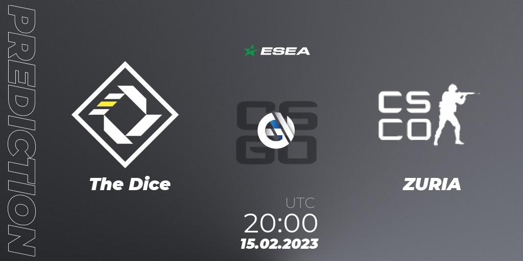 The Dice vs ZURIA: Betting TIp, Match Prediction. 15.02.2023 at 20:00. Counter-Strike (CS2), ESEA Season 44: Advanced Division - Europe