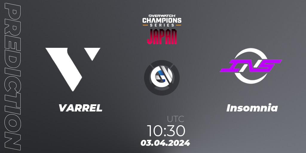 VARREL vs Insomnia: Betting TIp, Match Prediction. 03.04.2024 at 10:30. Overwatch, Overwatch Champions Series 2024 - Stage 1 Japan