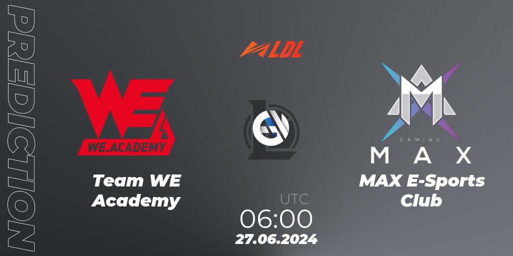 Team WE Academy vs MAX E-Sports Club: Betting TIp, Match Prediction. 27.06.2024 at 06:00. LoL, LDL 2024 - Stage 3