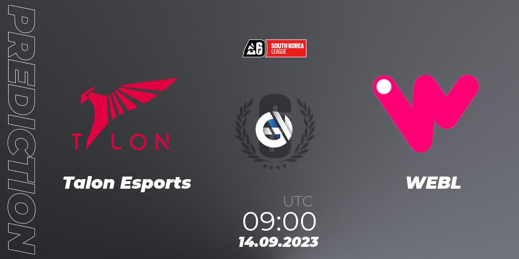 Talon Esports vs WEBL: Betting TIp, Match Prediction. 14.09.2023 at 09:00. Rainbow Six, South Korea League 2023 - Stage 2
