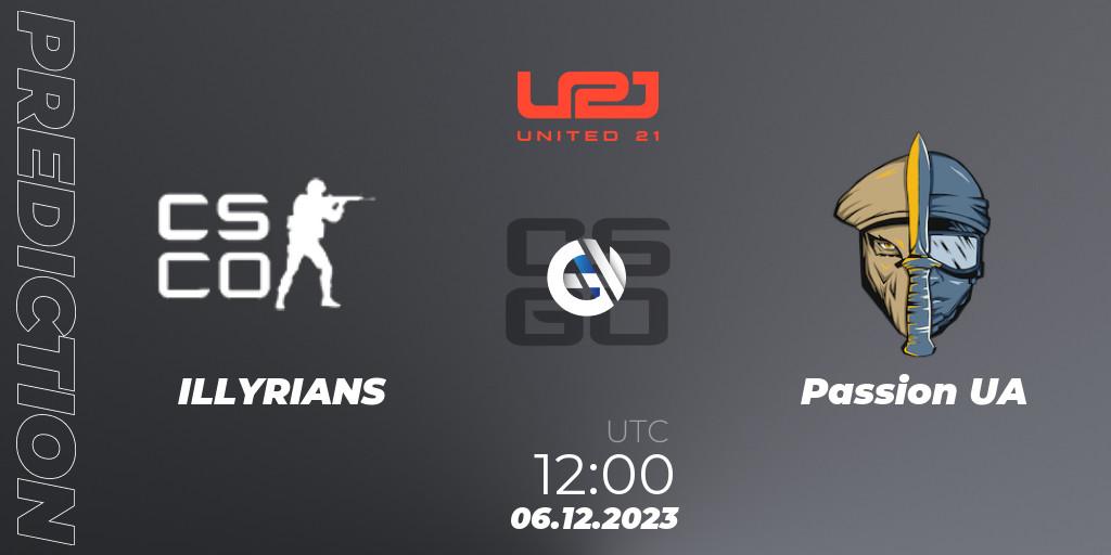 ILLYRIANS vs Passion UA: Betting TIp, Match Prediction. 06.12.2023 at 12:30. Counter-Strike (CS2), United21 Season 9