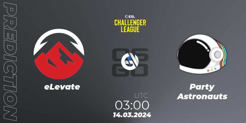 eLevate vs Party Astronauts: Betting TIp, Match Prediction. 08.05.2024 at 03:00. Counter-Strike (CS2), ESL Challenger League Season 47: North America