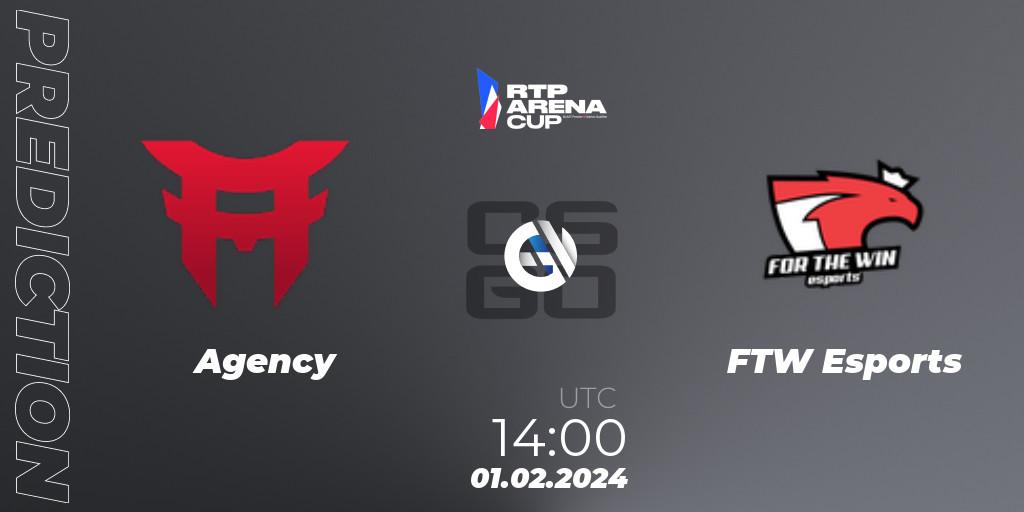 Agency vs FTW Esports: Betting TIp, Match Prediction. 01.02.2024 at 14:00. Counter-Strike (CS2), RTP Arena Cup 2024