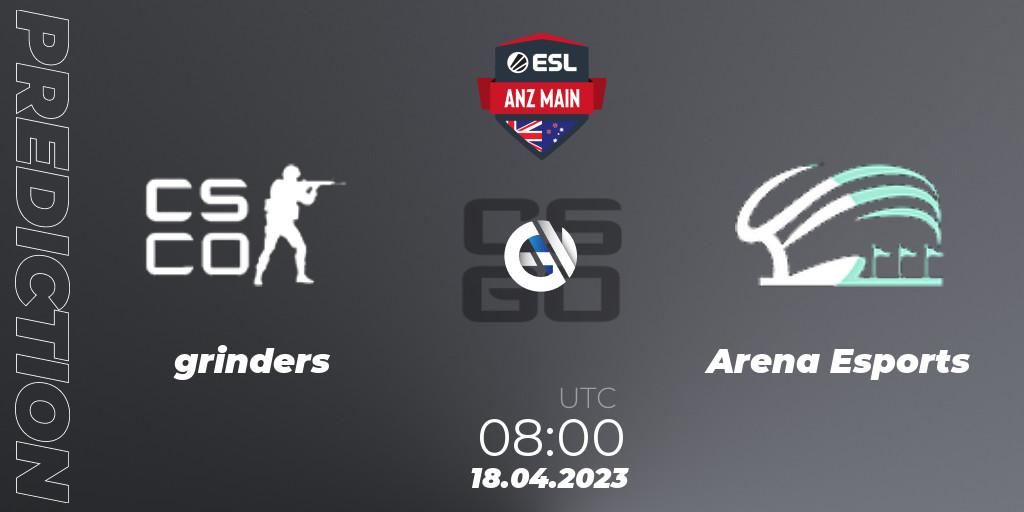 grinders vs Arena Esports: Betting TIp, Match Prediction. 18.04.2023 at 08:00. Counter-Strike (CS2), ESL ANZ Main Season 16