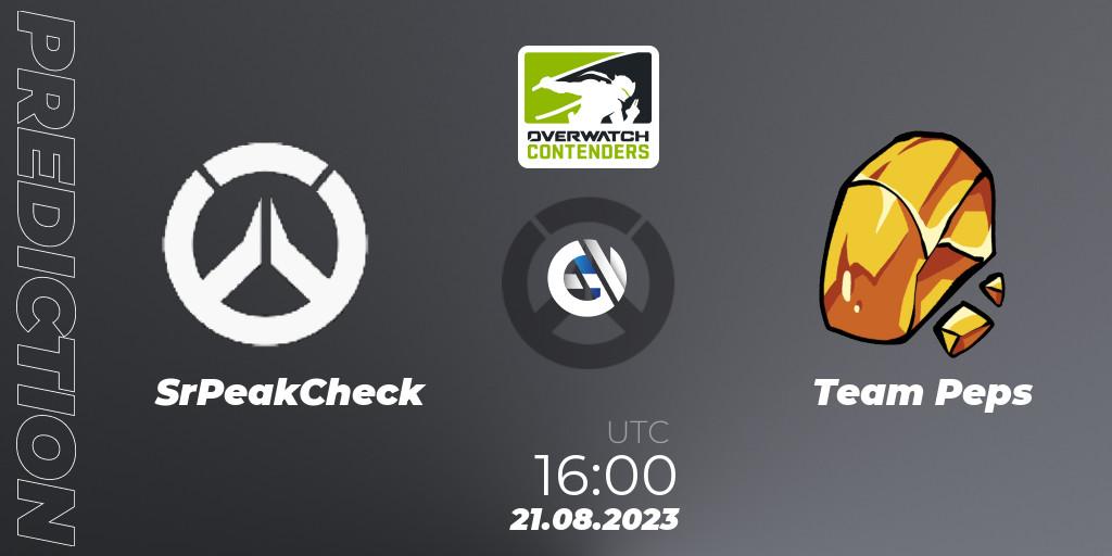 SrPeakCheck vs Team Peps: Betting TIp, Match Prediction. 21.08.2023 at 16:00. Overwatch, Overwatch Contenders 2023 Summer Series: Europe