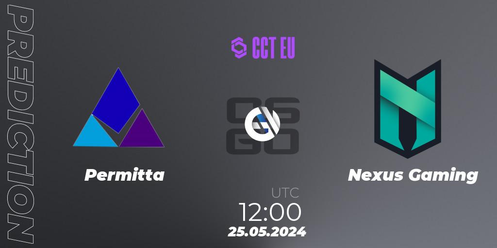 Permitta vs Nexus Gaming: Betting TIp, Match Prediction. 25.05.2024 at 12:00. Counter-Strike (CS2), CCT Season 2 Europe Series 4