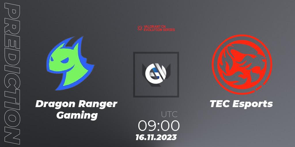 Dragon Ranger Gaming vs TEC Esports: Betting TIp, Match Prediction. 16.11.2023 at 09:00. VALORANT, VALORANT China Evolution Series Act 3: Heritability
