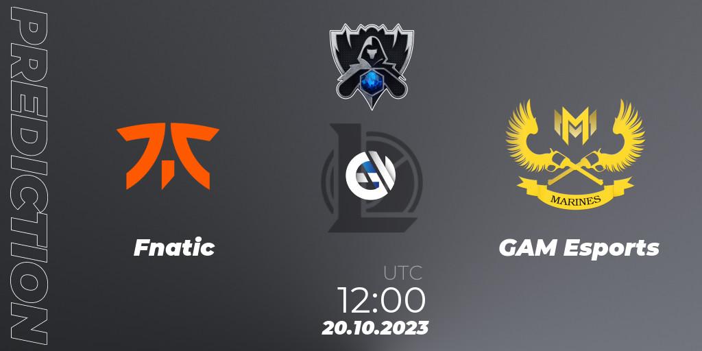 Fnatic vs GAM Esports: Betting TIp, Match Prediction. 20.10.2023 at 08:30. LoL, Worlds 2023 LoL - Group Stage
