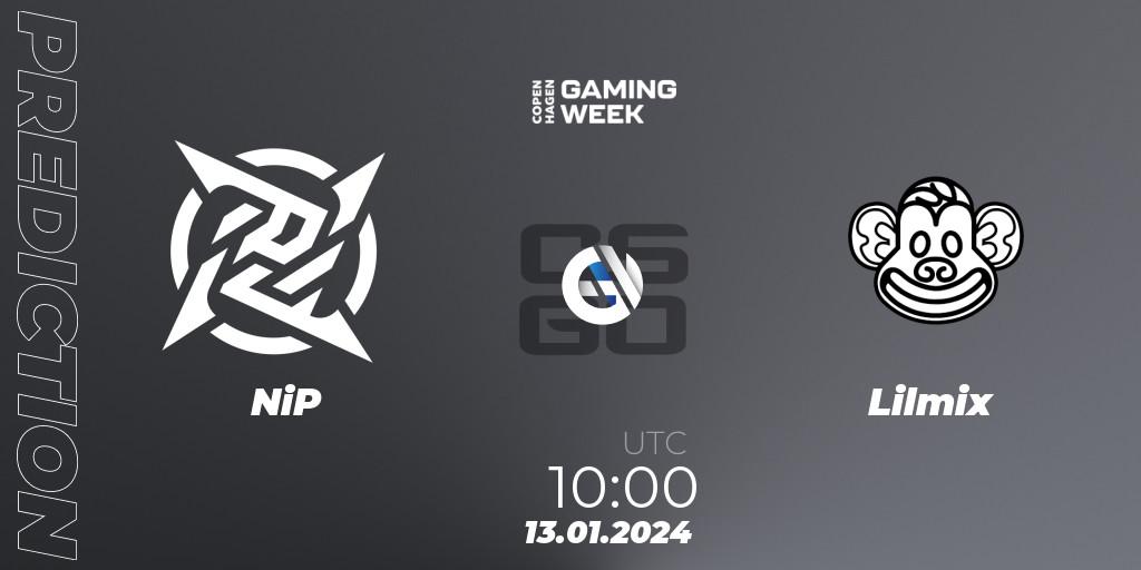 NiP vs Lilmix: Betting TIp, Match Prediction. 13.01.2024 at 10:00. Counter-Strike (CS2), Copenhagen Gaming Week 2024