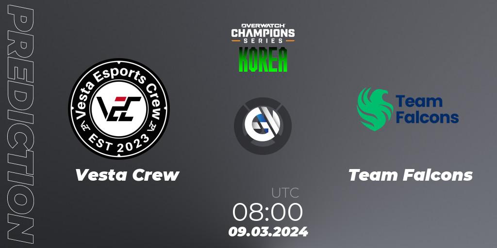 Vesta Crew vs Team Falcons: Betting TIp, Match Prediction. 09.03.2024 at 08:00. Overwatch, Overwatch Champions Series 2024 - Stage 1 Korea