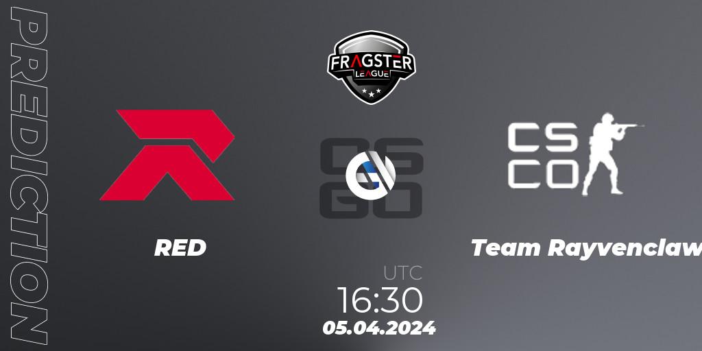 RED vs Team Rayvenclaw: Betting TIp, Match Prediction. 05.04.2024 at 16:30. Counter-Strike (CS2), Fragster League Season 5: Relegation
