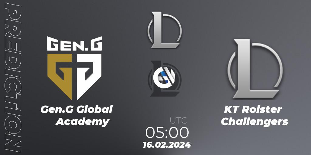 Gen.G Global Academy vs KT Rolster Challengers: Betting TIp, Match Prediction. 16.02.2024 at 05:00. LoL, LCK Challengers League 2024 Spring - Group Stage