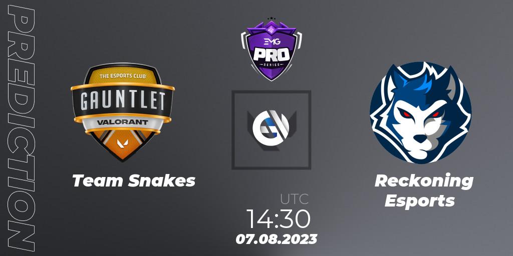 Team Snakes vs Reckoning Esports: Betting TIp, Match Prediction. 07.08.2023 at 15:30. VALORANT, EMG Pro Series: South Asia