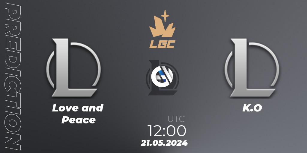 Love and Peace vs K.O: Betting TIp, Match Prediction. 21.05.2024 at 12:00. LoL, Legend Cup 2024