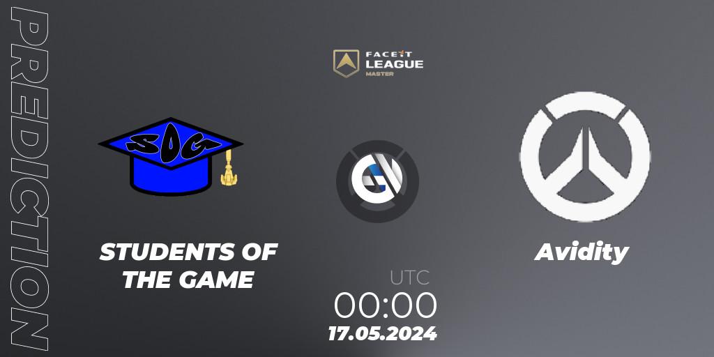 STUDENTS OF THE GAME vs Avidity: Betting TIp, Match Prediction. 17.05.2024 at 00:00. Overwatch, FACEIT League Season 1 - NA Master Road to EWC