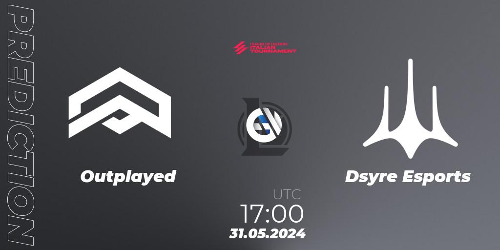 Outplayed vs Dsyre Esports: Betting TIp, Match Prediction. 31.05.2024 at 17:00. LoL, LoL Italian Tournament Summer 2024