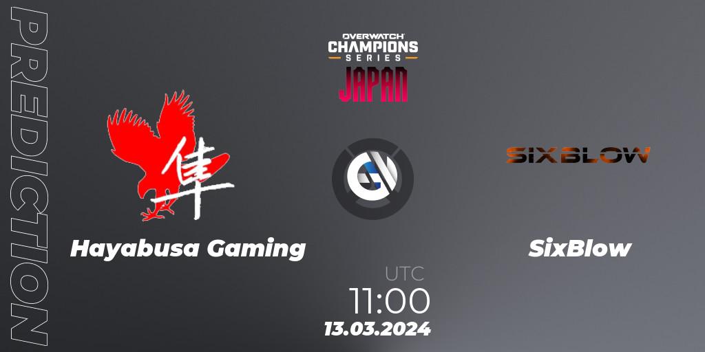 Hayabusa Gaming vs SixBlow: Betting TIp, Match Prediction. 13.03.2024 at 12:00. Overwatch, Overwatch Champions Series 2024 - Stage 1 Japan