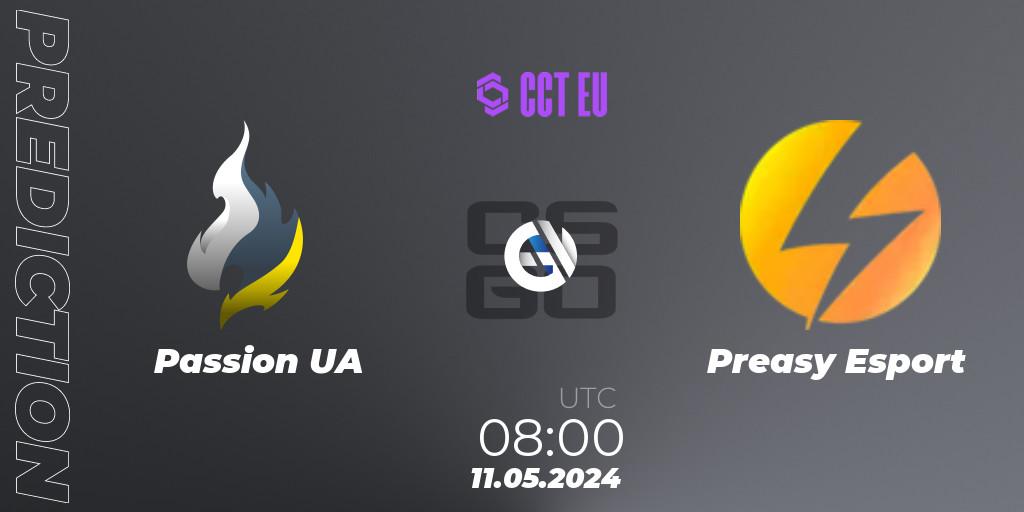 Passion UA vs Preasy Esport: Betting TIp, Match Prediction. 11.05.2024 at 08:00. Counter-Strike (CS2), CCT Season 2 European Series #3 Play-In