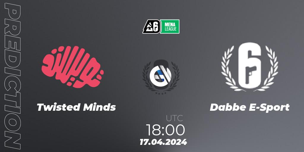 Twisted Minds vs Dabbe E-Sport: Betting TIp, Match Prediction. 17.04.2024 at 18:00. Rainbow Six, MENA League 2024 - Stage 1