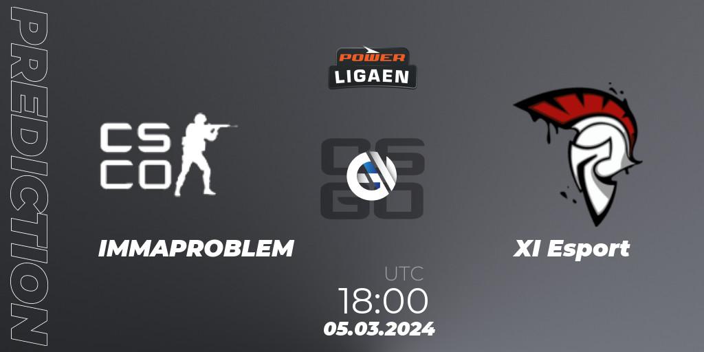 IMMAPROBLEM vs XI Esport: Betting TIp, Match Prediction. 05.03.2024 at 18:00. Counter-Strike (CS2), Dust2.dk Ligaen Season 25