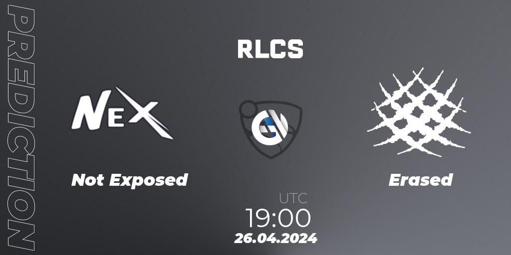 Not Exposed vs Erased: Betting TIp, Match Prediction. 26.04.2024 at 19:00. Rocket League, RLCS 2024 - Major 2: SAM Open Qualifier 4