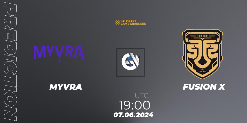 MYVRA vs FUSION X: Betting TIp, Match Prediction. 10.06.2024 at 22:00. VALORANT, VCT 2024: Game Changers LAN - Opening