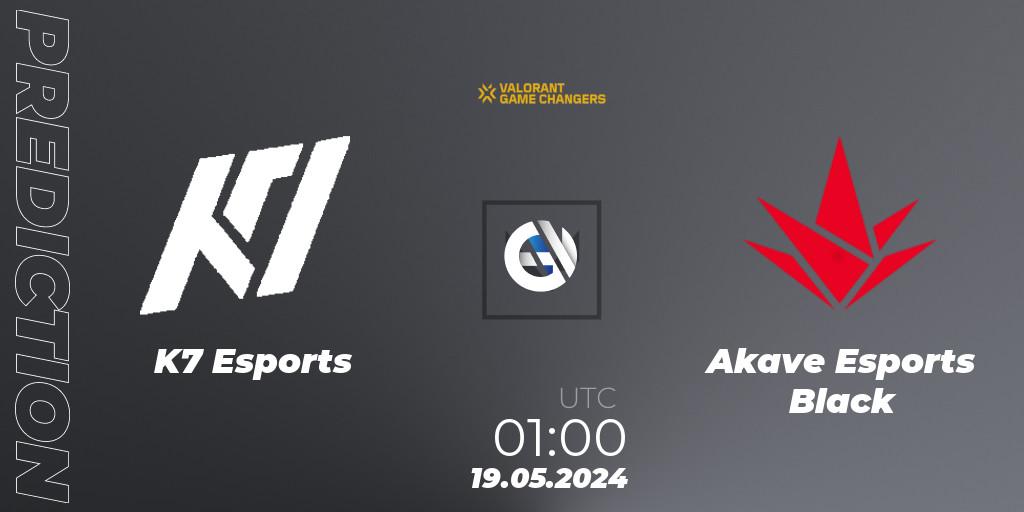K7 Esports vs Akave Esports Black: Betting TIp, Match Prediction. 19.05.2024 at 01:15. VALORANT, VCT 2024: Game Changers LAN - Opening