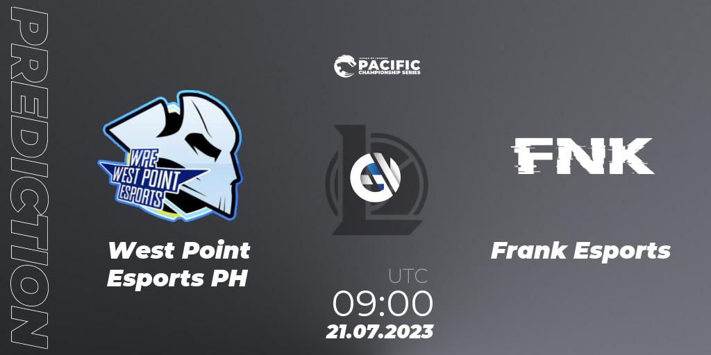West Point Esports PH vs Frank Esports: Betting TIp, Match Prediction. 21.07.2023 at 09:00. LoL, PACIFIC Championship series Group Stage
