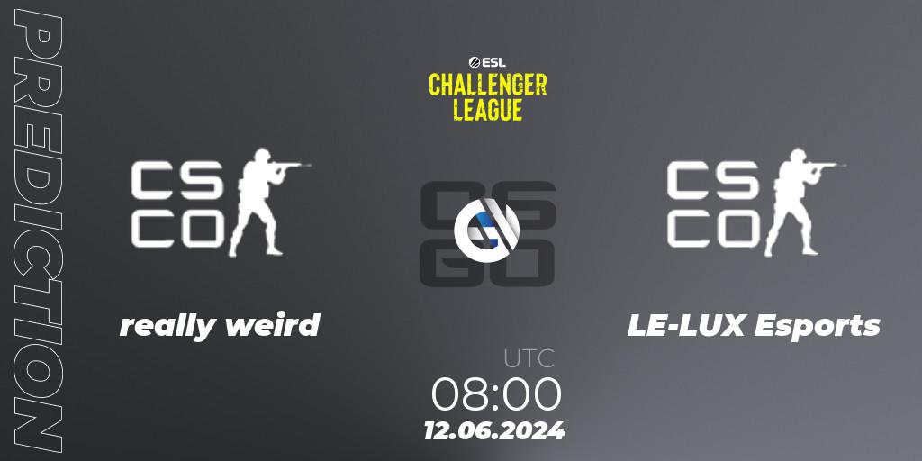 really weird vs LE-LUX Esports: Betting TIp, Match Prediction. 12.06.2024 at 08:00. Counter-Strike (CS2), ESL Challenger League Season 47 Relegation: Oceania