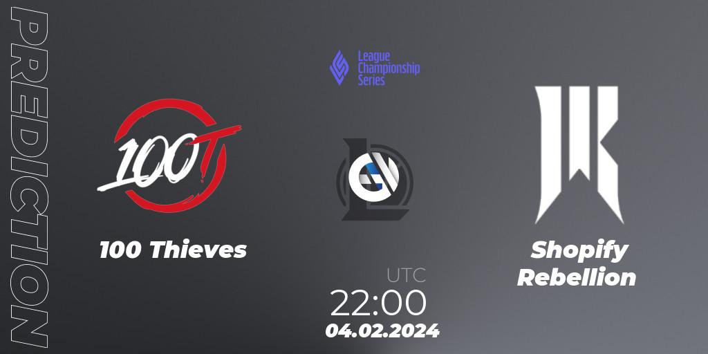 100 Thieves vs Shopify Rebellion: Betting TIp, Match Prediction. 04.02.2024 at 23:00. LoL, LCS Spring 2024 - Group Stage