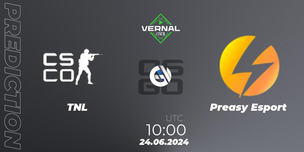 TNL vs Preasy Esport: Betting TIp, Match Prediction. 24.06.2024 at 10:00. Counter-Strike (CS2), ITES Vernal