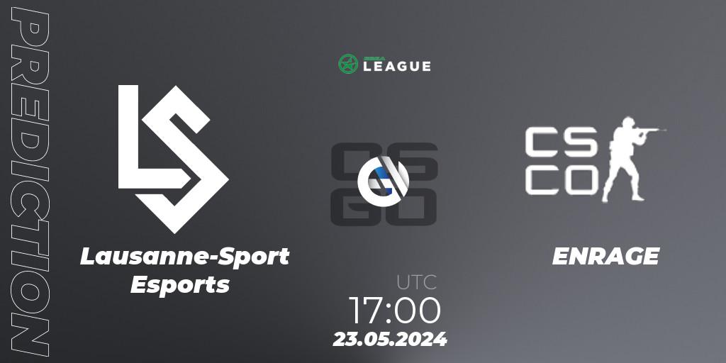 Lausanne-Sport Esports vs ENRAGE: Betting TIp, Match Prediction. 23.05.2024 at 17:00. Counter-Strike (CS2), ESEA Season 49: Advanced Division - Europe