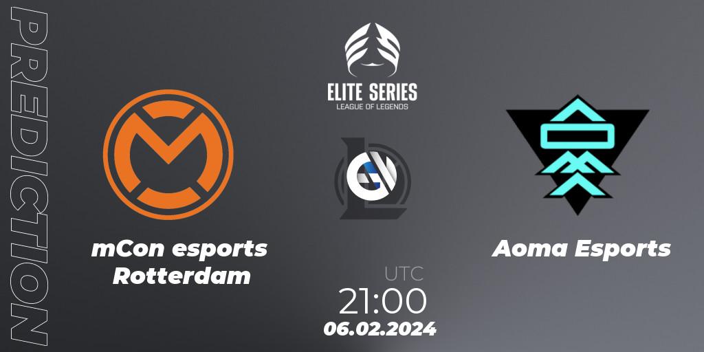 mCon esports Rotterdam vs Aoma Esports: Betting TIp, Match Prediction. 06.02.2024 at 21:00. LoL, Elite Series Spring 2024