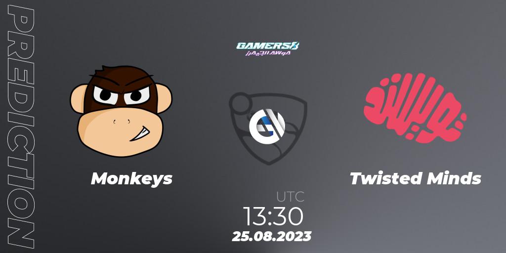 Monkeys vs Twisted Minds: Betting TIp, Match Prediction. 25.08.2023 at 13:30. Rocket League, Gamers8 2023
