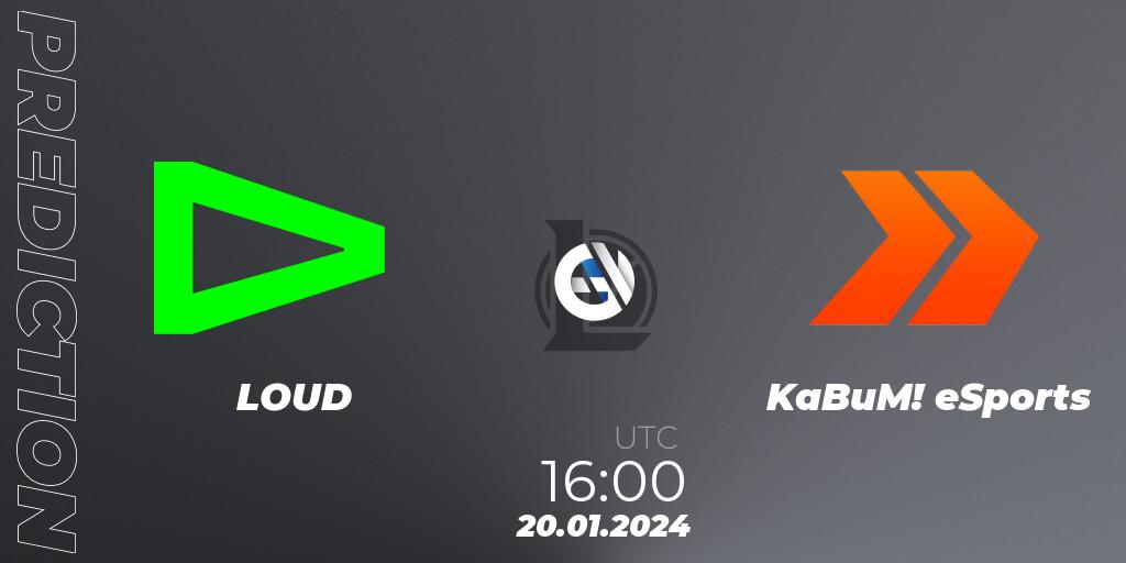 LOUD vs KaBuM! eSports: Betting TIp, Match Prediction. 20.01.2024 at 16:00. LoL, CBLOL Split 1 2024 - Group Stage