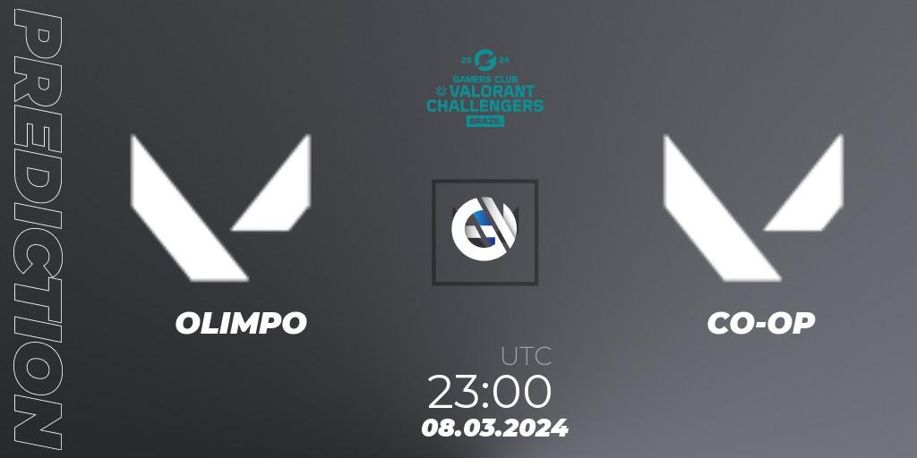 OLIMPO vs CO-OP: Betting TIp, Match Prediction. 08.03.2024 at 23:10. VALORANT, VALORANT Challengers Brazil 2024: Split 1