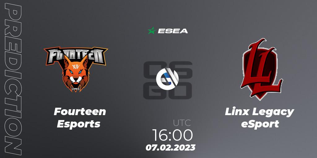 Fourteen Esports vs Linx Legacy eSport: Betting TIp, Match Prediction. 17.02.23. CS2 (CS:GO), ESEA Season 44: Advanced Division - Europe