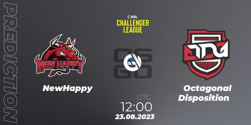 NewHappy vs Octagonal Disposition: Betting TIp, Match Prediction. 24.08.2023 at 12:00. Counter-Strike (CS2), ESL Challenger League Season 46: Asia-Pacific