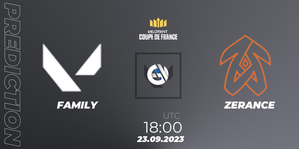 FAMILY vs ZERANCE: Betting TIp, Match Prediction. 23.09.23. VALORANT, VCL France: Revolution - Coupe De France 2023