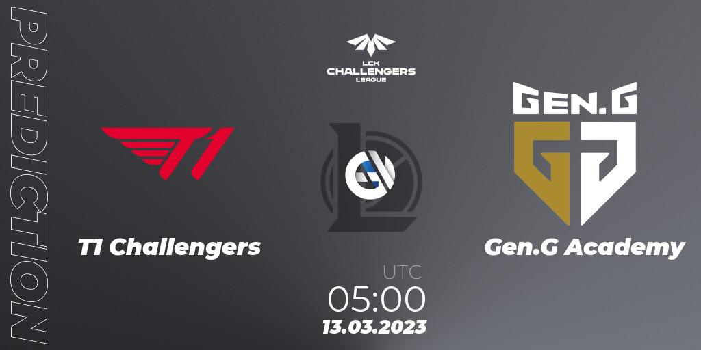 T1 Challengers vs Gen.G Academy: Betting TIp, Match Prediction. 13.03.2023 at 05:00. LoL, LCK Challengers League 2023 Spring