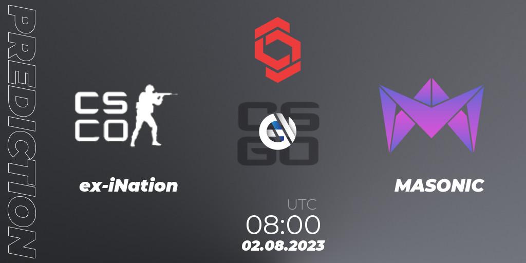ex-iNation vs MASONIC: Betting TIp, Match Prediction. 02.08.2023 at 08:00. Counter-Strike (CS2), CCT Central Europe Series #7
